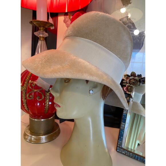 vintage 1960s fuzzy beige mohair wide brim hat Coralie mod floppy 60s fashion - Picture 4 of 8